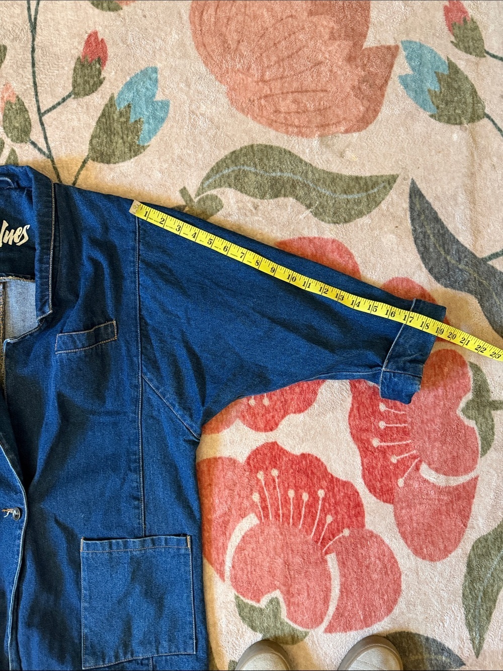 S. Blues Denim Chore Jacket Blazer 3/4 Sleeve Pockets Roll Cuff - Picture 10 of 10